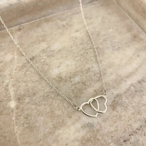 925 Sterling Silver Double Heart Linked Necklace Interlocking Hearts Necklace